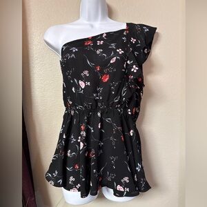 #740 Gilli Single shoulder floral ruffle blouse size large